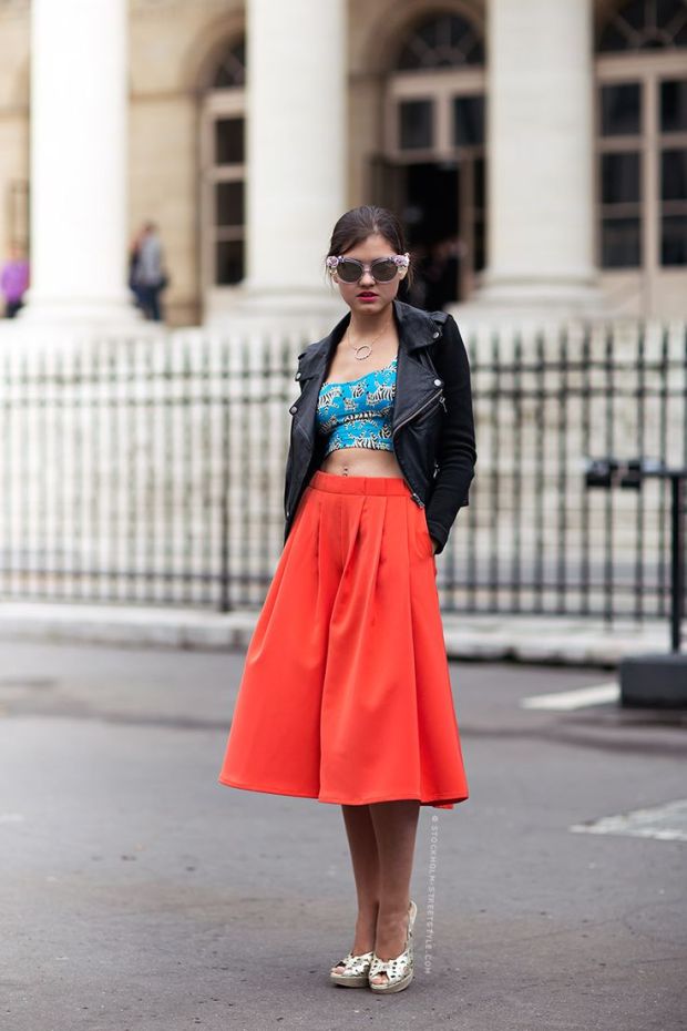orange midi skirt